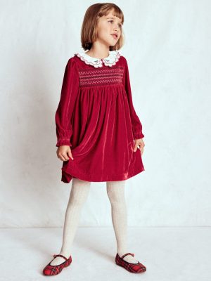 Cosy Collar Detail Smock Dress-Carmine Red