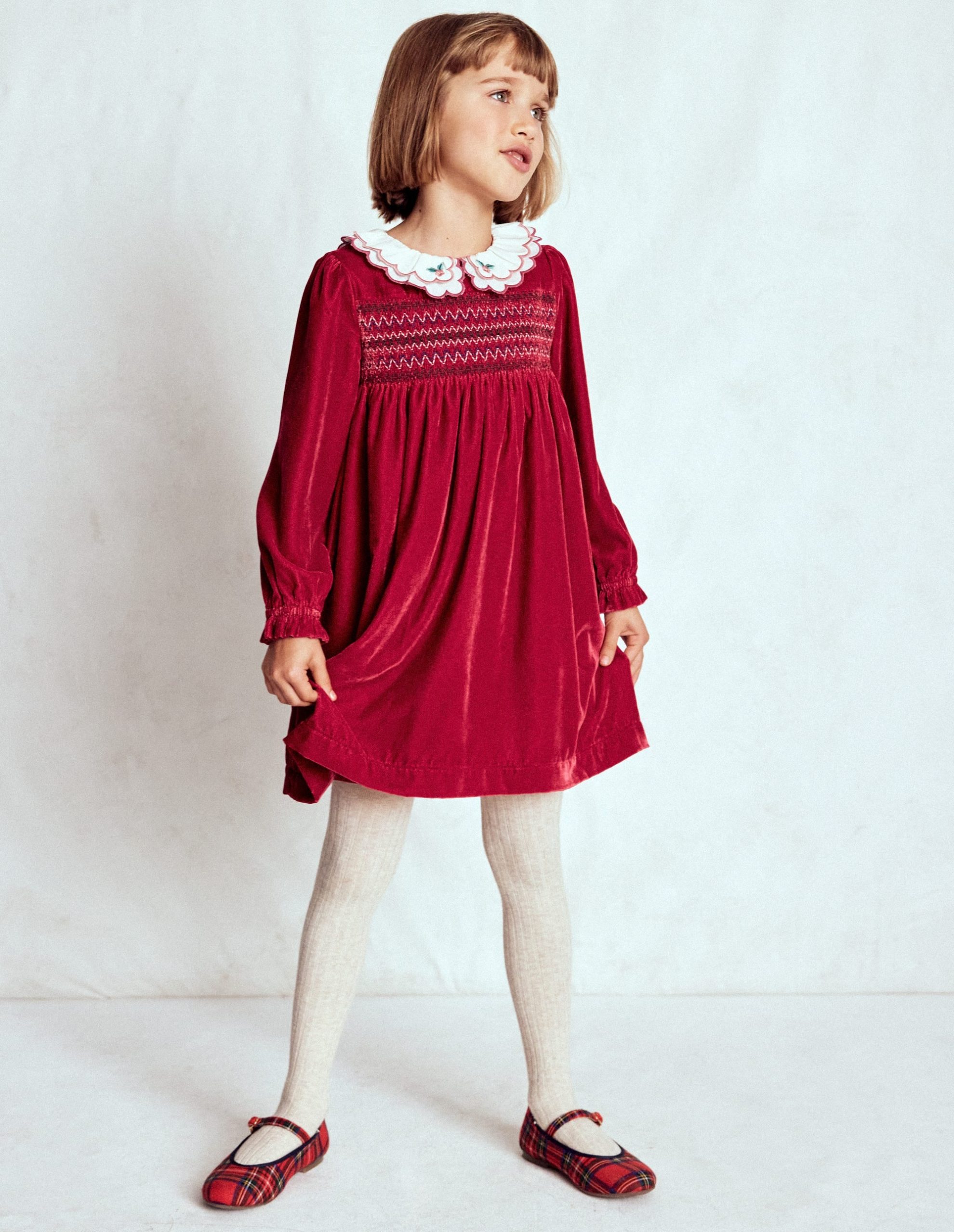 Cosy Collar Detail Smock Dress-Carmine Red