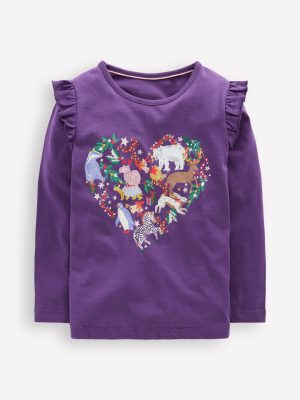Long Sleeve Glow T-Shirt-Mystic Purple Animal Heart