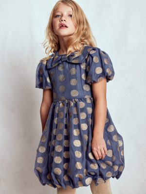 Bubble Hem Party Dress-College Navy Gold Spot