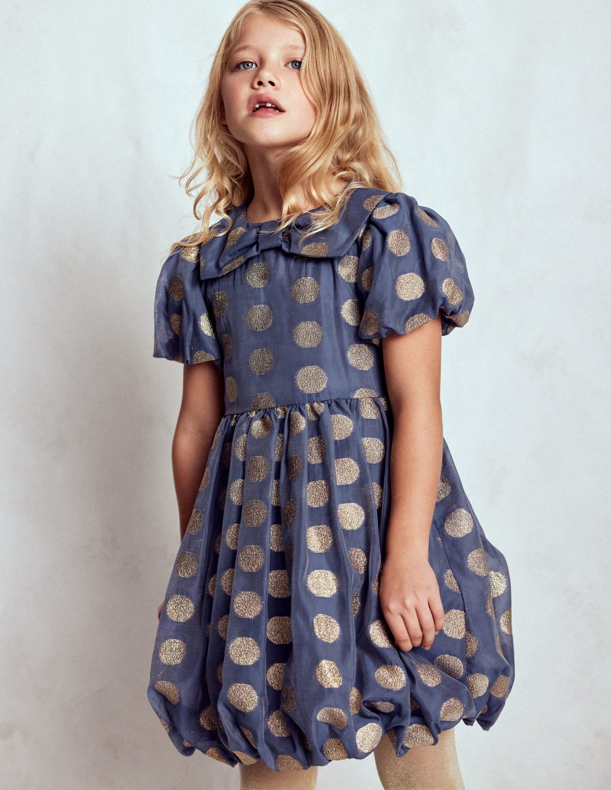 Bubble Hem Party Dress-College Navy Gold Spot