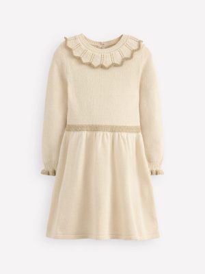 Pretty Collared Knitted Dress-Soft Ivory