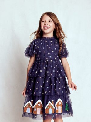 Tulle Tiered Gingerbread Dress-Medieval Blue