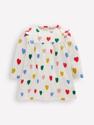 Printed Jersey Dress-Rainbow Hearts