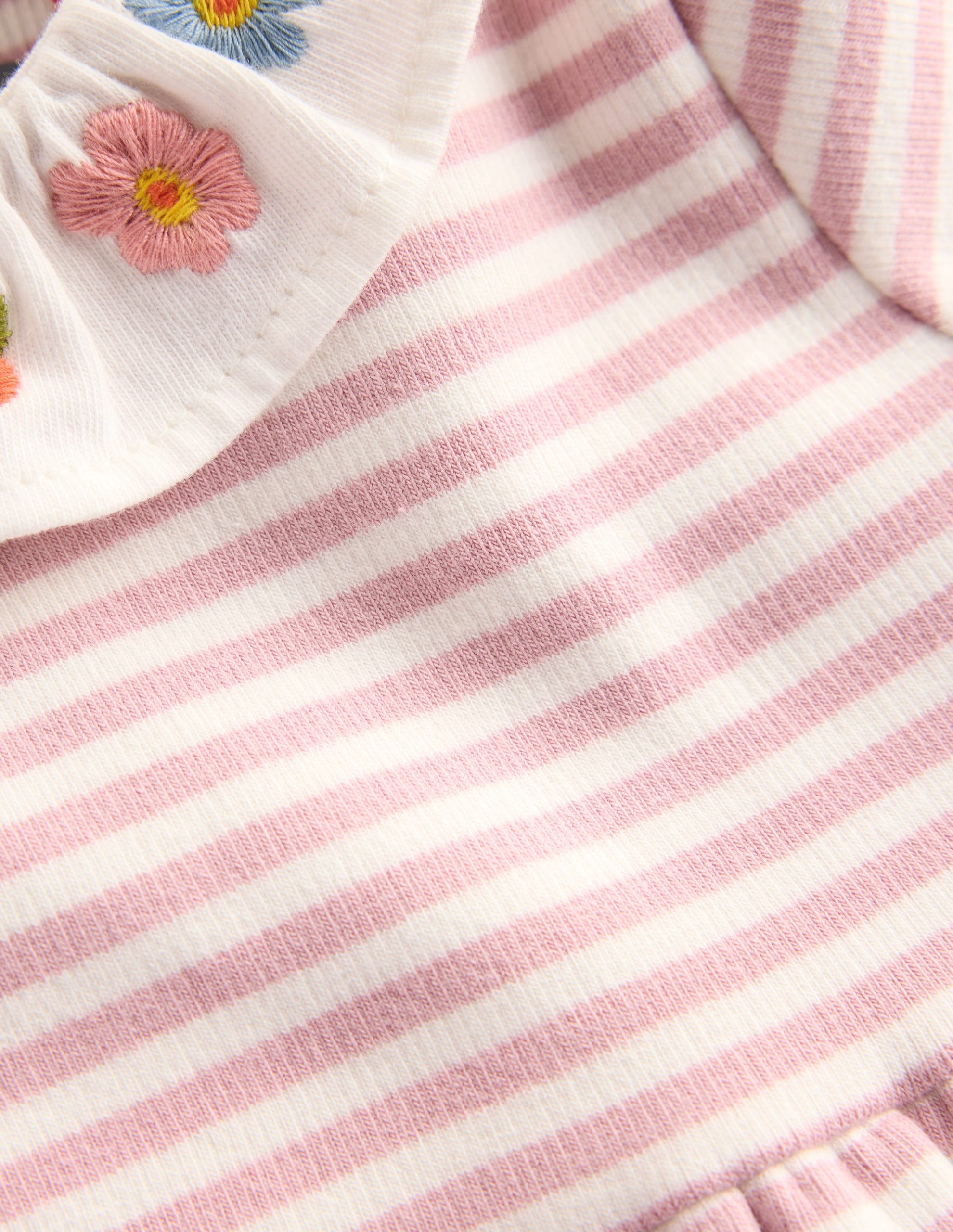 Embroidered Jersey Dress-Vintage Pink Soft Ivory Stripe - Image 3