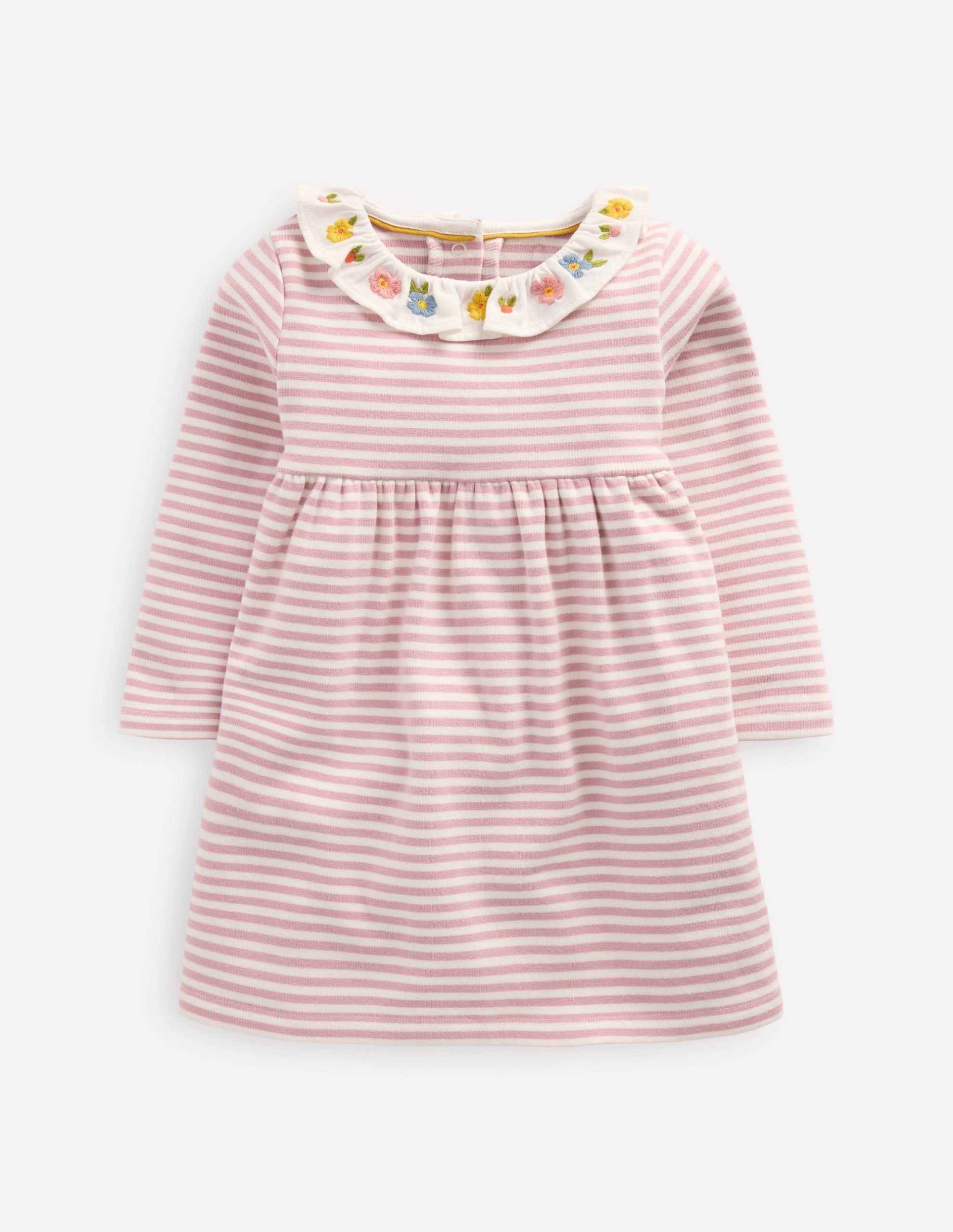 Embroidered Jersey Dress-Vintage Pink Soft Ivory Stripe