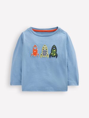 Long Sleeve Appliqu?? T-Shirt-Blue Rockets