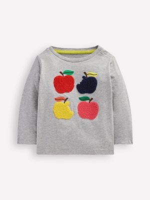 Long Sleeve Appliqu?? T-Shirt-Grey Marl Apples