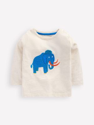 Long Sleeve Appliqu?? T-Shirt-Oatmeal Mammoth