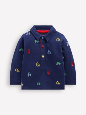 Jersey Sweat Rugby Shirt-Blue Transport Embroidery