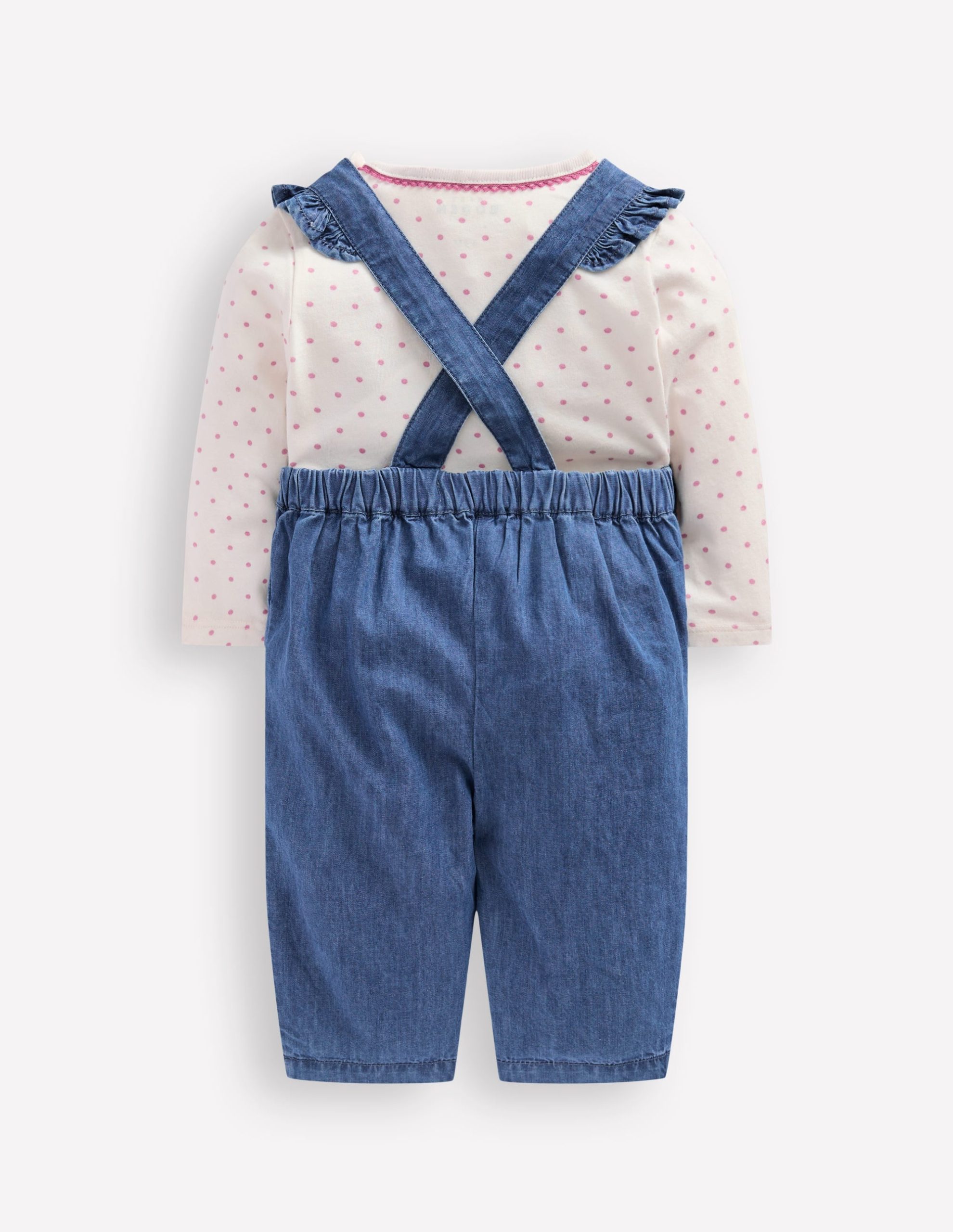 Woven Dungaree Set-Blue Chambray Embroidery - Image 2