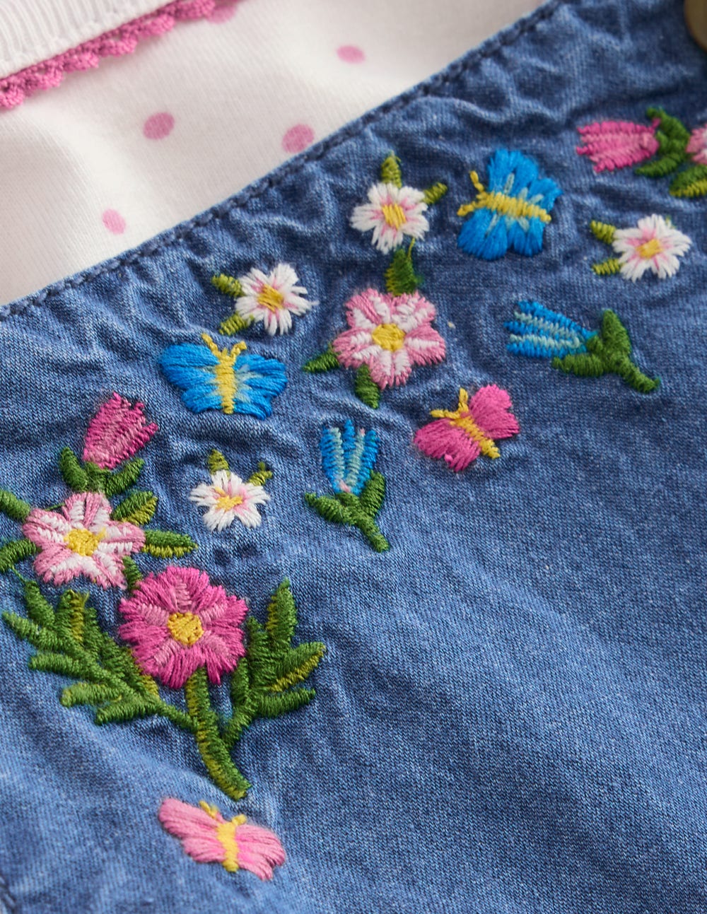 Woven Dungaree Set-Blue Chambray Embroidery - Image 3