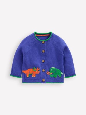 Novelty Logo Cardigan-Sapphire Blue Prehistoric Logo