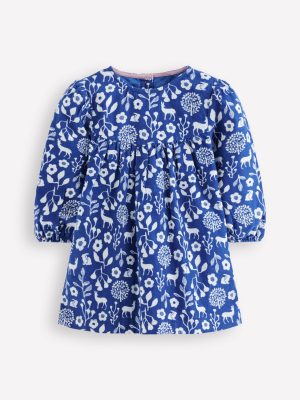 Yoke Detail Woven Dress-Blue Woodland Walk
