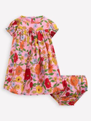 Gathered Woven Dress-Pink Lemonade Dahlia Trail