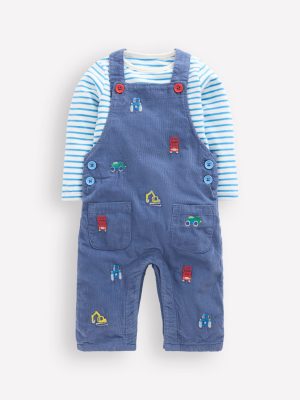 Novelty Cord Dungarees Set-Blue Transport