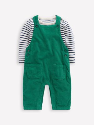 Novelty Cord Overalls Set-Jewel Green