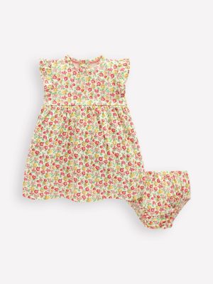 Jersey Frill Sleeve Dress-Multi Summer Flowerbed