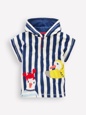 Novelty Towelling Throw-on-Sapphire Blue Seagulls