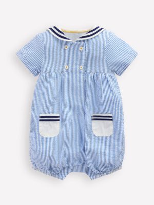 Boys Heritage Nautical Romper-Vintage Blue Ticking Stripe