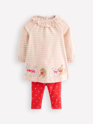 Jersey Logo Dress Set-Chalk Pink Bunnies