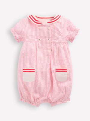 Heritage Nautical Romper-Pink Ticking Stripe
