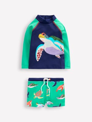Fun Rash Vest Set-Aquamarine Blue Turtles