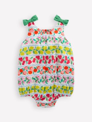 Girls Bubble Romper-Multi Fruit Stripe