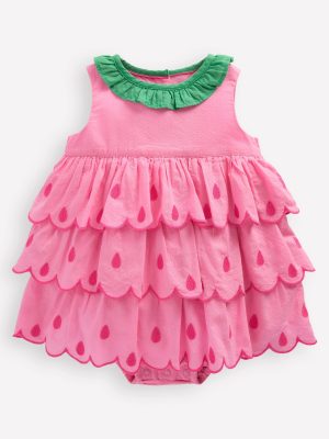 Ruffle Woven Romper-Bubblegum Pink