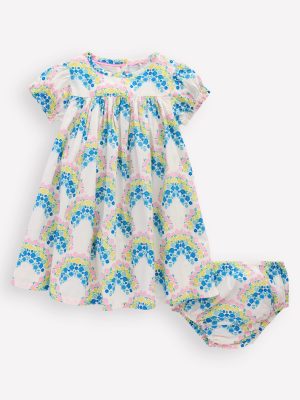 Gathered Woven Dress-Coconut Milk Rainbow Shells