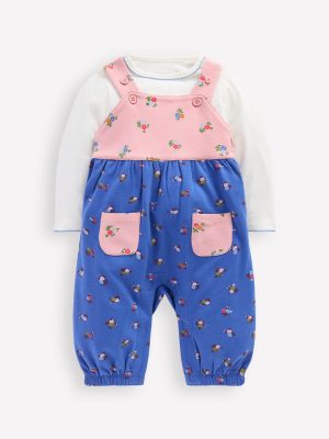 Jersey Dungaree Set-Multi Spaced Ditsy