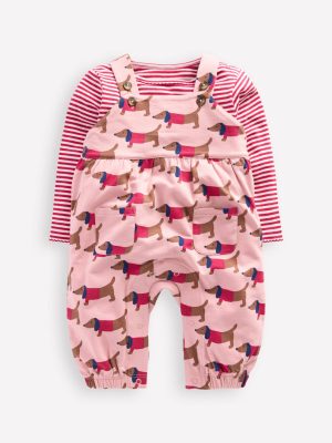 Jersey Dungaree Set-Pink Sausage Dogs