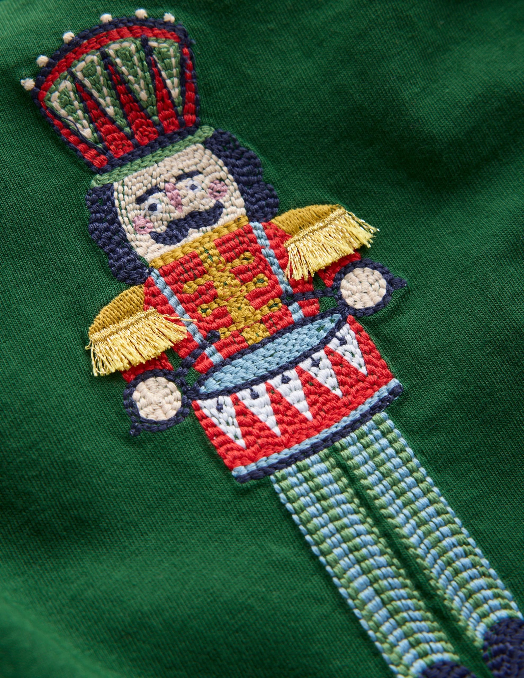 Long Sleeve Appliqu?? T-Shirt-Pine Green Nutcracker - Image 4