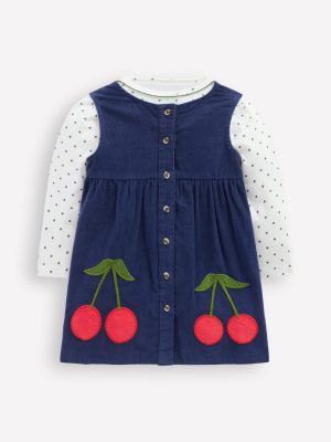 Woven Pinny Dress Set-College Navy Cherries