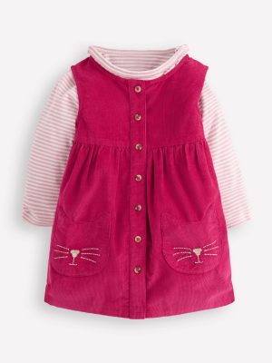 Woven Pinny Dress Set-Bright Cherry Kittens