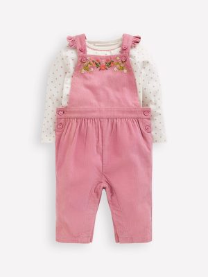Woven Dungaree Set-Pink Haze Floral Embroidery