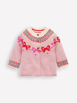 Edie Fair Isle Cardigan-Vintage Pink Bows