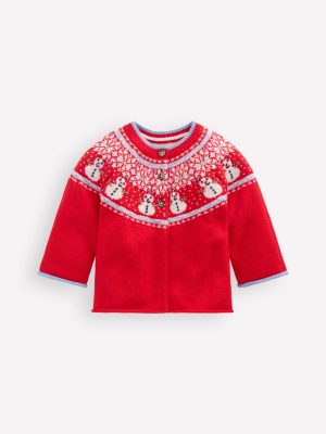 Fair Isle Cardigan-Poppy Red Snowman