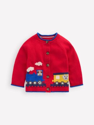 Novelty Logo Cardigan-Rockabilly Red Trains