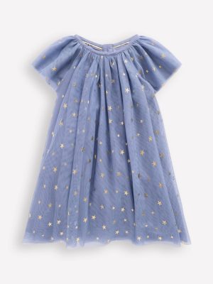 Layered Tulle Dress-Blue Gold Foil Star