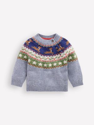 Fair isle Jumper-Blue Festive Reindeer