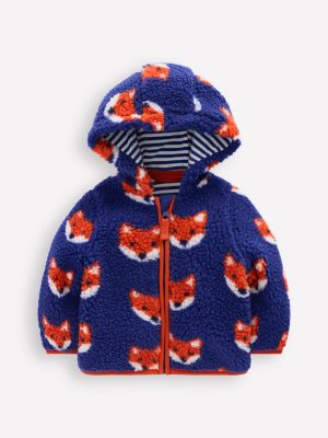 Boys Novelty Cosy Borg Jacket-Blue Foxes