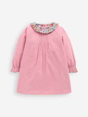 Frill Neck Woven Dress-Rose Pink