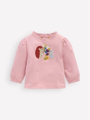 Appliqu?? T-shirt-Vintage Pink Seasonal Animals