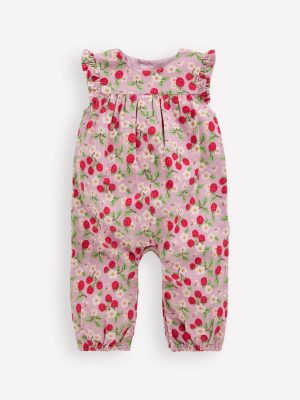 Cord Ruffle Sleeve Romper-Soft Lavender Vintage Berry