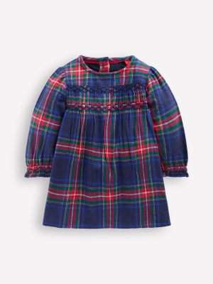 Smocked Occasion Dress-Navy Check