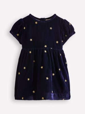 Velvet Party Dress-Navy Stars