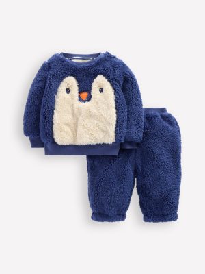 Novelty Borg Sweatshirt Set-Navy Penguin