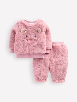 Novelty Borg Sweatshirt Set-Pink Mouse