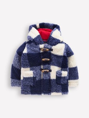 Boys Borg Duffle Coat-Navy Gingham